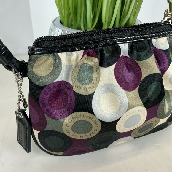 Coach Y2K Purple Satin Leather Signature Circles Multicolor Dot Wristlet Bag - Picture 3 of 10